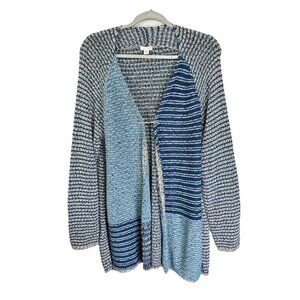 Blue Striped Open-Front Women’s Sweater Cardigan